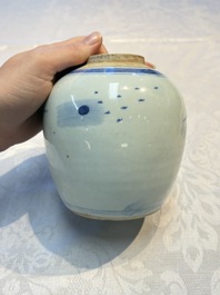 A Chinese blue and white Wang-Bu-style go stones or Yunzi 雲子 box, a four-tier stacking box and a covered jar, 19th C.