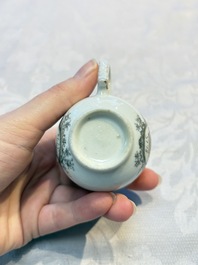 Four sets of Chinese export grisaille and gilt-decorated handled cups and saucers with crowned monograms, Qianlong