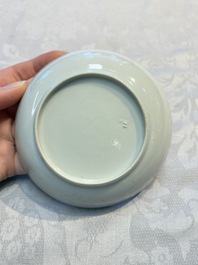 Four sets of Chinese export grisaille and gilt-decorated handled cups and saucers with crowned monograms, Qianlong