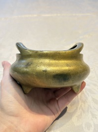 Two Chinese bronze tripod censers, Xuande and double-vajra mark, 19th C.