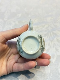 Four sets of Chinese export grisaille and gilt-decorated handled cups and saucers with crowned monograms, Qianlong