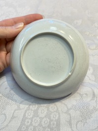 Four sets of Chinese export grisaille and gilt-decorated handled cups and saucers with crowned monograms, Qianlong