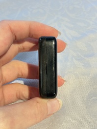 Two Chinese soapstone seals with an original buffalo-horn box, Ignace 依溺斯 mark, 20th C.