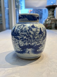 A Chinese blue and white Wang-Bu-style go stones or Yunzi 雲子 box, a four-tier stacking box and a covered jar, 19th C.