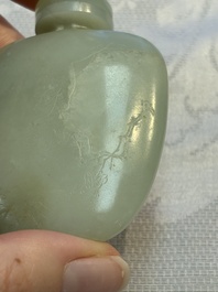 A Chinese celadon jade snuff bottle, a plaque and a ritual stick, Han and later