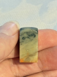 Two Chinese soapstone seals with an original buffalo-horn box, Ignace 依溺斯 mark, 20th C.