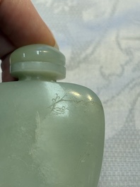 A Chinese celadon jade snuff bottle, a plaque and a ritual stick, Han and later