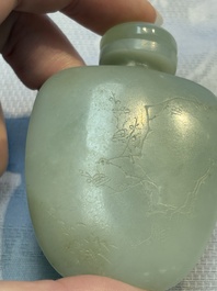 A Chinese celadon jade snuff bottle, a plaque and a ritual stick, Han and later