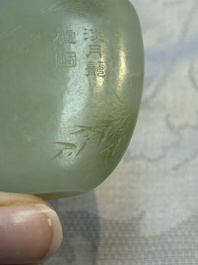 A Chinese celadon jade snuff bottle, a plaque and a ritual stick, Han and later