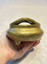 Two Chinese bronze tripod censers, Xuande and double-vajra mark, 19th C.