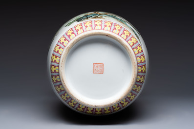 A Chinese famille rose 'Landscape' vase, Qianlong mark, 20th C.