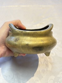 Two Chinese bronze tripod censers, Xuande and double-vajra mark, 19th C.