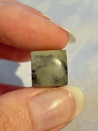 Two Chinese soapstone seals with an original buffalo-horn box, Ignace 依溺斯 mark, 20th C.