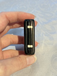 Two Chinese soapstone seals with an original buffalo-horn box, Ignace 依溺斯 mark, 20th C.