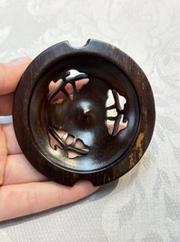 A Chinese celadon jade covered vase, with wooden stand, and a bowl with wooden cover and stand, 19/20th C.
