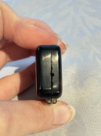 Two Chinese soapstone seals with an original buffalo-horn box, Ignace 依溺斯 mark, 20th C.