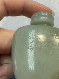 A Chinese celadon jade snuff bottle, a plaque and a ritual stick, Han and later