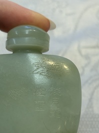 A Chinese celadon jade snuff bottle, a plaque and a ritual stick, Han and later