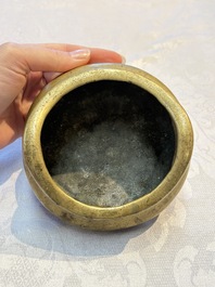 Two Chinese bronze tripod censers, Xuande and double-vajra mark, 19th C.