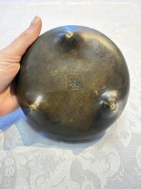 Two Chinese bronze tripod censers, Xuande and double-vajra mark, 19th C.