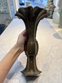 A Chinese gold-splashed bronze 'Gu' vase, Xuande mark, 17/18th C.