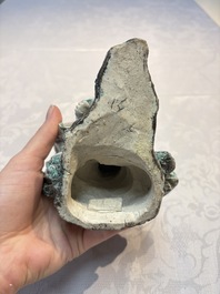 A Chinese verte biscuit vase, a sculpture of a fisherman and a Milefo Buddha, You Lin Ji 游林記造 and Zhu Mao Ji 朱茂記造 mark, 20th C.