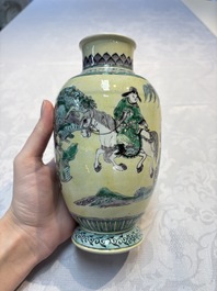 A Chinese verte biscuit vase, a sculpture of a fisherman and a Milefo Buddha, You Lin Ji 游林記造 and Zhu Mao Ji 朱茂記造 mark, 20th C.