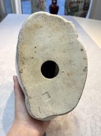 A Chinese verte biscuit vase, a sculpture of a fisherman and a Milefo Buddha, You Lin Ji 游林記造 and Zhu Mao Ji 朱茂記造 mark, 20th C.