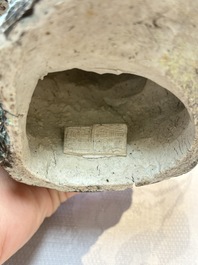 A Chinese verte biscuit vase, a sculpture of a fisherman and a Milefo Buddha, You Lin Ji 游林記造 and Zhu Mao Ji 朱茂記造 mark, 20th C.