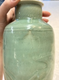 A Chinese Longquan celadon vase with incised floral design, Transitional period