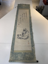 Japanese school: 'Calligraphy and Dharma', ink on paper, probably 17/18th C.