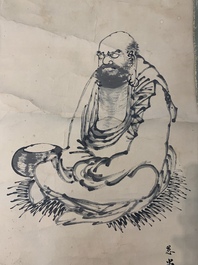 Japanese school: 'Calligraphy and Dharma', ink on paper, probably 17/18th C.