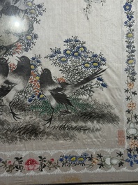 Four Chinese school paintings, ink and colour on paper and silk, one signed Yutianshi 雨田氏 and dated 1919