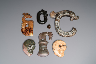 Seven Chinese Hongshan culture-style jade carvings of animals, 20th C.
