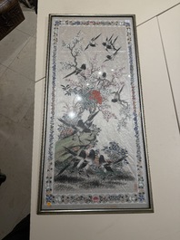 Four Chinese school paintings, ink and colour on paper and silk, one signed Yutianshi 雨田氏 and dated 1919