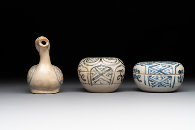 Two Annamese of Vietnamese covered boxes and a bird-form water dropper, 16/17th C.