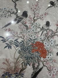 Four Chinese school paintings, ink and colour on paper and silk, one signed Yutianshi 雨田氏 and dated 1919