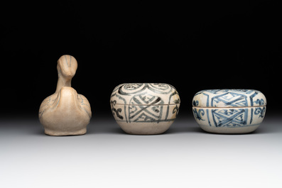Two Annamese of Vietnamese covered boxes and a bird-form water dropper, 16/17th C.
