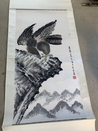 Su Yunchang 蘇運昌: 'Eagle', ink and colour on paper, 20th C. and Dong Liangguan 董良觀: 'Eagle', ink and colour on paper, 20th C.