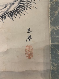 Japanese school: 'Calligraphy and Dharma', ink on paper, probably 17/18th C.