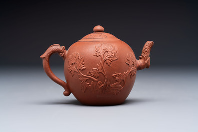 Three Chinese Yixing stoneware teapots, Chen Ziwen 陳子文 and Wen Cai 文彩 mark, Kangxi and later