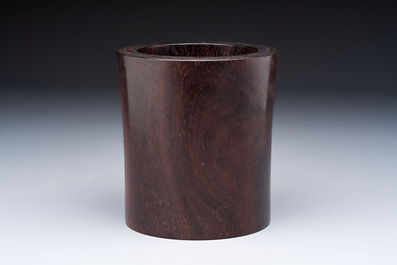 Two Chinese hardwooden brush pots, 20th C.