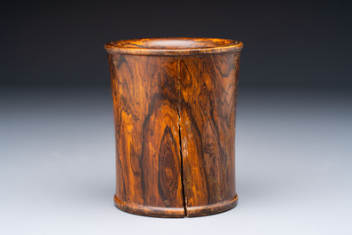 Two Chinese hardwooden brush pots, 20th C.
