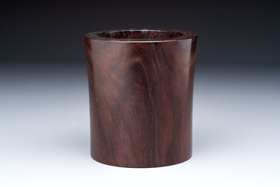 Two Chinese hardwooden brush pots, 20th C.