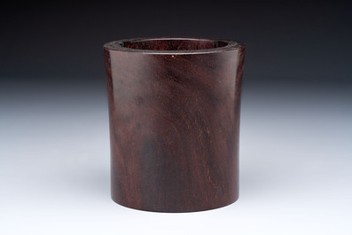 Two Chinese hardwooden brush pots, 20th C.