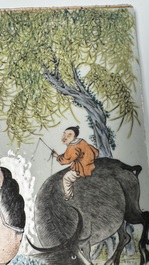 A Chinese qianjiang cai 'Li Ma Wen Xian Shi 立馬問賢士' plaque, signed Ling Yun Ju Shi 凌雲居士, dated 1929