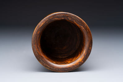 Two Chinese hardwooden brush pots, 20th C.