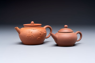 Two Chinese Yixing stoneware teapots, Zheng He 正和 mark, Kangxi and later