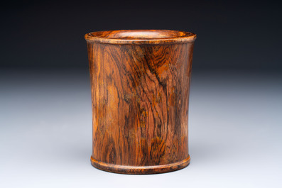 Two Chinese hardwooden brush pots, 20th C.