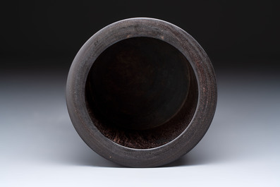 Two Chinese hardwooden brush pots, 20th C.